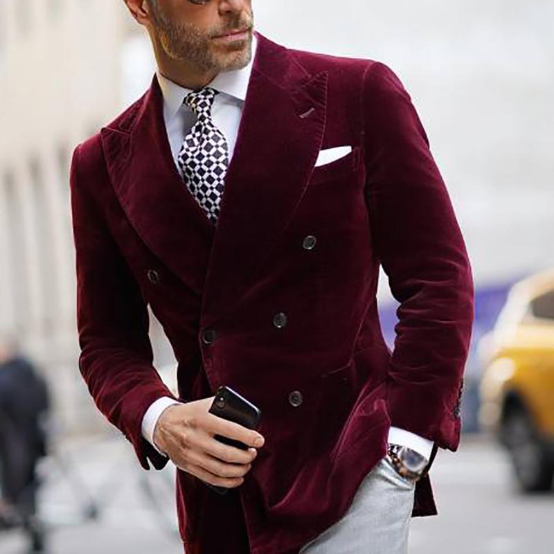 Men's Suit Jacket Double Breasted Peak Lapel Business Party Prom Tuxedos Blazer
